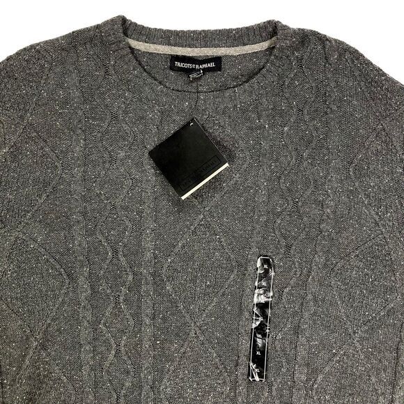Tricots St. Raphael Sweater Mens XL Gray Cable Knit Fisherman Dark Academia NEW - Picture 3 of 16